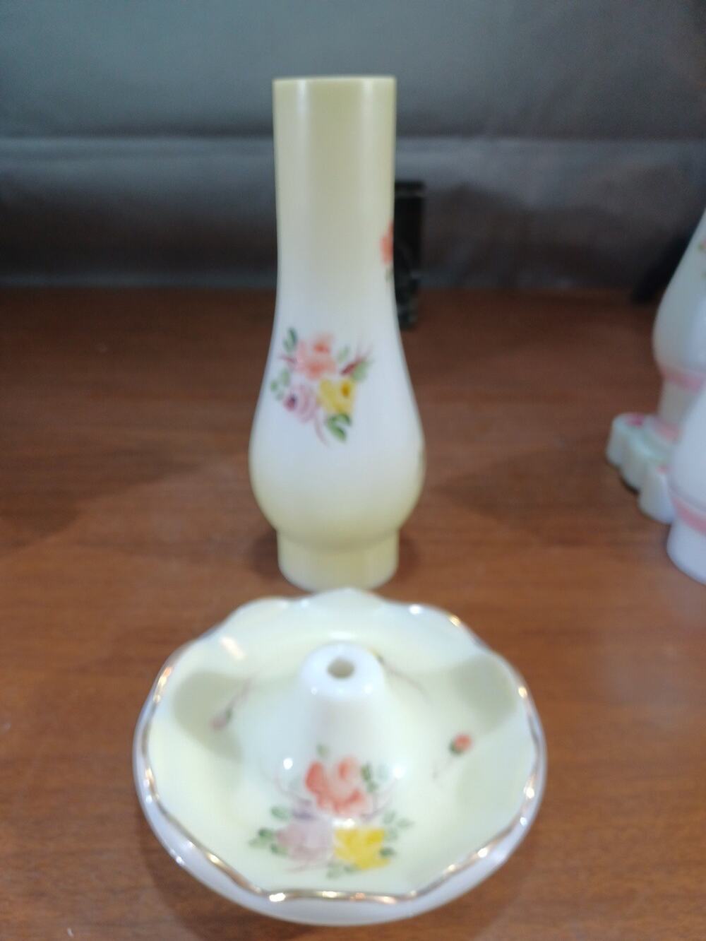 vintage Hand Paint milk glass Floral Pattern hurricane lamp chimney shade /Base